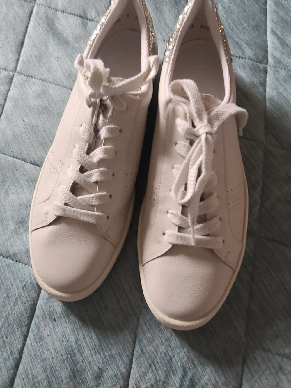Paul Green White Low-Top Sneakers with Sparkle Heel Trim